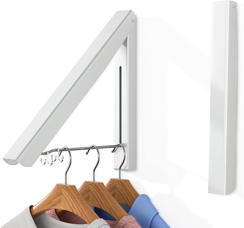 KBZONE Retractable Clothes Drying Rack, Wall Mounted Foldable Laundry Hanger for Small Spaces, Small Collapsible Folding Garment Racks, Coat Hanger Dorm Accessories (Pack of 1) - Image 1