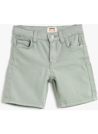 KOTON Denim Shorts Basic Pocketed Cotton Adjustable Elastic Waist