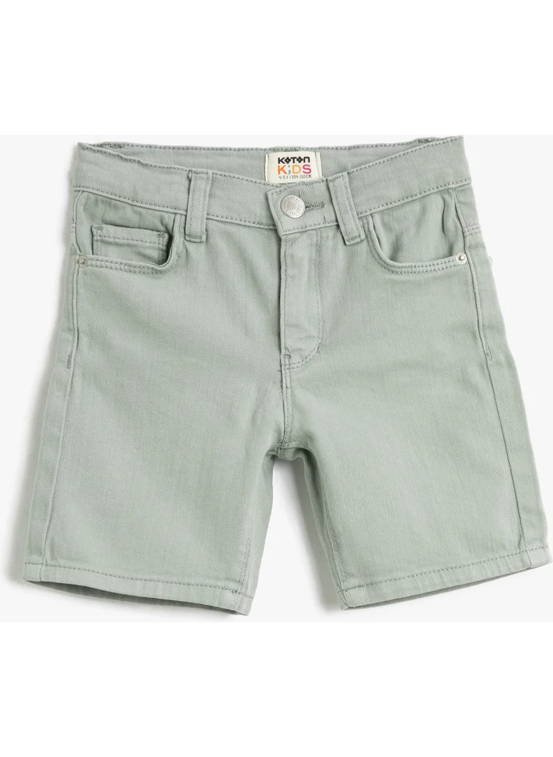 كوتون Denim Shorts Basic Pocketed Cotton Adjustable Elastic Waist