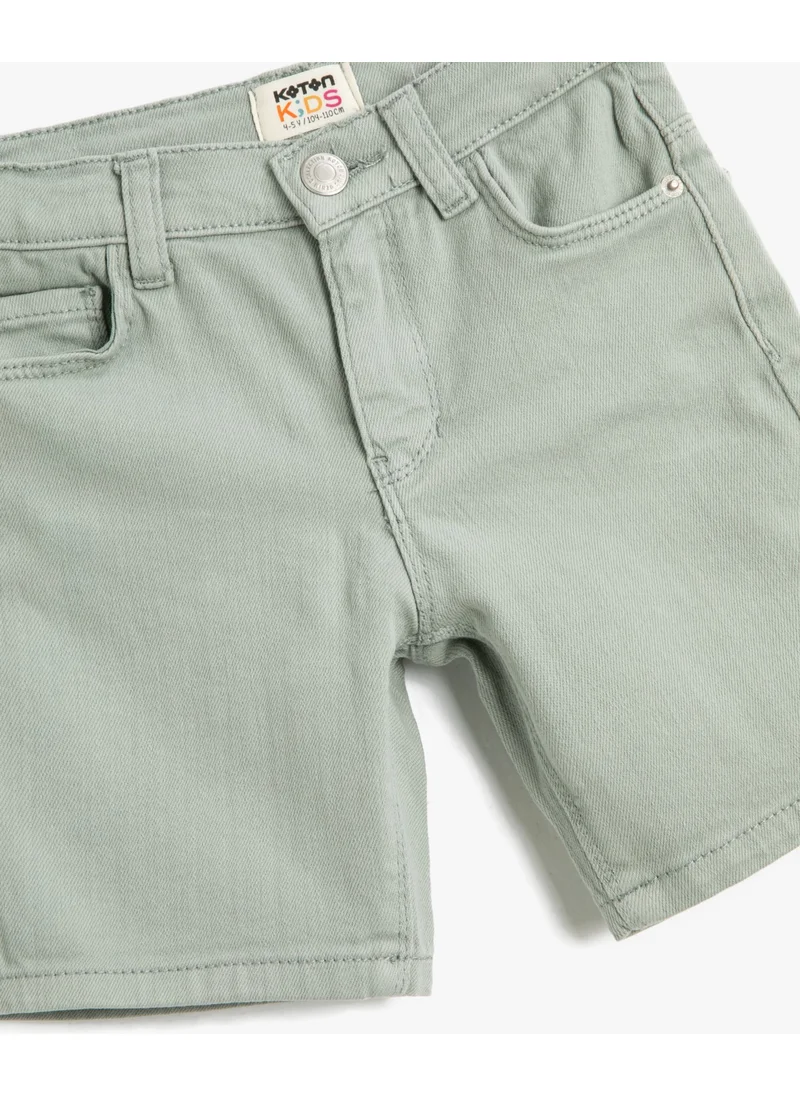 KOTON Denim Shorts Basic Pocketed Cotton Adjustable Elastic Waist