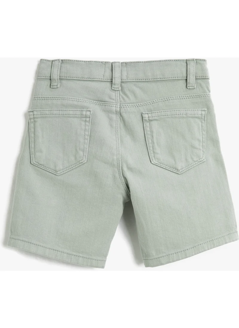 كوتون Denim Shorts Basic Pocketed Cotton Adjustable Elastic Waist