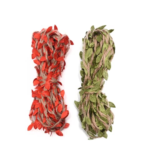 Oligitdi Leaf Rope Natural Hessian Jute Twine Rope Burlap Ribbon DIY Craft Vintage for Home Wedding Party Decor (5m. Green and Red. Set of 2) - Image 1