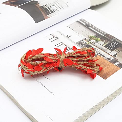 Oligitdi Leaf Rope Natural Hessian Jute Twine Rope Burlap Ribbon DIY Craft Vintage for Home Wedding Party Decor (5m. Green and Red. Set of 2) - Image 3