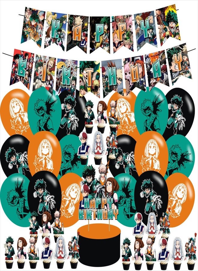 PINUO Academia of My Hero Party Decorations,Birthday Party Supplies For Cartoon Hero Party Supplies Includes Banner - Cake Topper - 24 Cupcake Toppers - 18 Balloons - Image 2