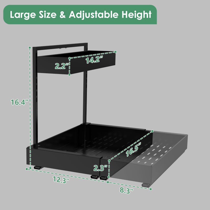 REALINN Expandable Under Sink Organizers and Storage, 2 Tier Under Cabinet Organizer, Heights Adjustable Pull Out Rack for Kitchen Bathroom Laundry, Black, 2 Pack - Image 5