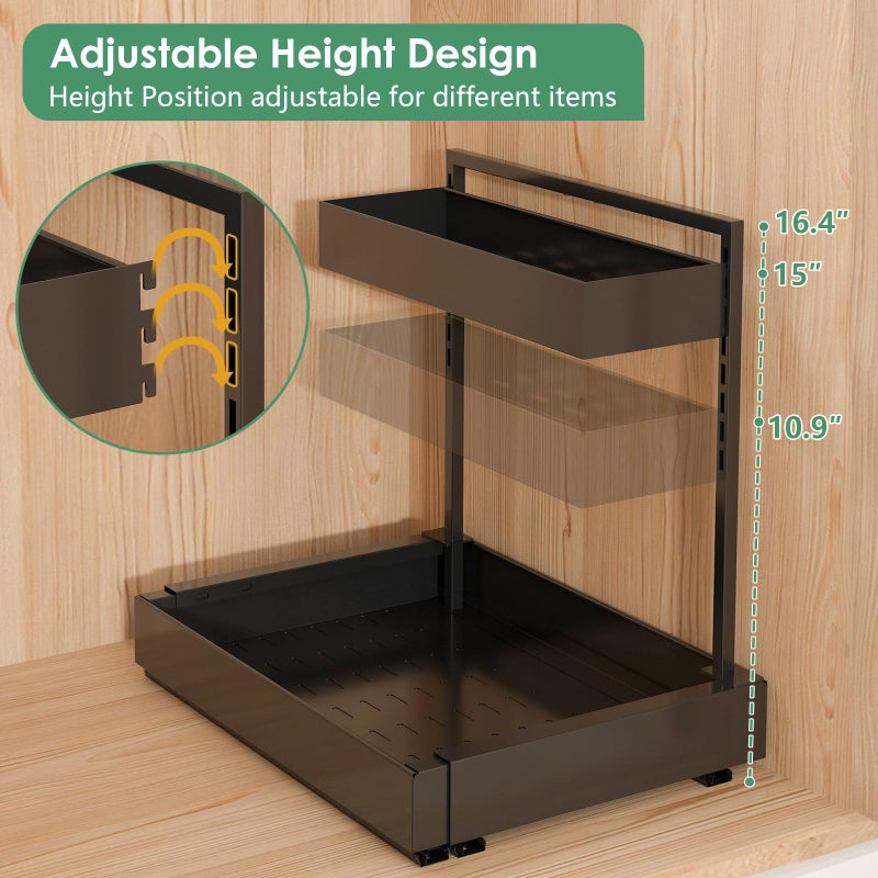 REALINN Expandable Under Sink Organizers and Storage, 2 Tier Under Cabinet Organizer, Heights Adjustable Pull Out Rack for Kitchen Bathroom Laundry, Black, 2 Pack - Image 4