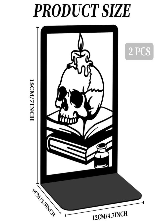 BEUNITONE Book Ends Gothic Bookshelf Decor, Vintage Style Skull Decorative Books Bookends for Heavy Books, Novelty Skeleton Human Head Bookends Decorative, Book Supports for Library Decor - Image 2