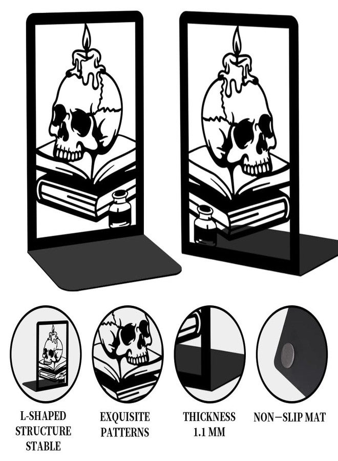 BEUNITONE Book Ends Gothic Bookshelf Decor, Vintage Style Skull Decorative Books Bookends for Heavy Books, Novelty Skeleton Human Head Bookends Decorative, Book Supports for Library Decor - Image 4