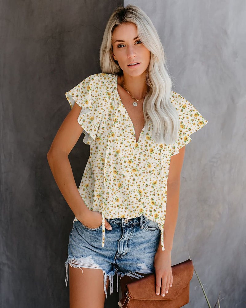 SimpleFun Womens Tops Summer Boho Dressy Blouse Ruffle Flowy Sleeve Floral Vacation Shirts (Floral13,XXL) - Image 2