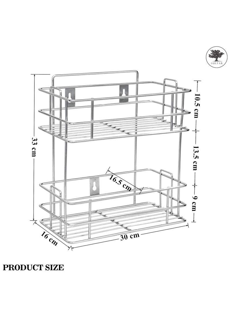 sulfar SS Kitchen Stand 2 Tier Trolley Container Organizer Spice Rack Stand Multipurpose kitchen Uses,Organizer Holder Kitchen Spice Rack (Silver)  - Image 2
