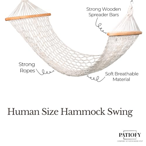 Patiofy Human Size Hammock Swing/Jhula for Balcony/Swing for Balcony for Adult/Jhoola for Home/Hammock/Suitable for Indoor & Outdoor/ 120Kgs Weight Bearing Capacity (Beige) - Image 3