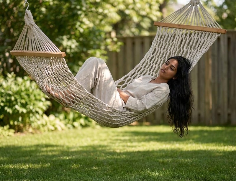 Patiofy Human Size Hammock Swing/Jhula for Balcony/Swing for Balcony for Adult/Jhoola for Home/Hammock/Suitable for Indoor & Outdoor/ 120Kgs Weight Bearing Capacity (Beige) - Image 1