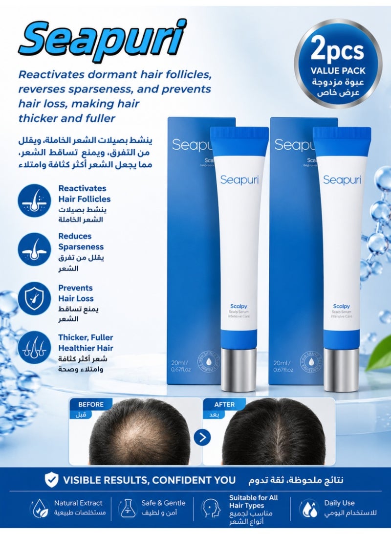 Seapuri 2-Pack Seapuri Scalpy Hair Growth Serum for Hair Loss and Thinning – Scalp Treatment with Salicylic Acid, Menthol, and Dexpanthenol – Lightweight and Non-Greasy – Exfoliates Dandruff and Soothes Itchy Scalp - Image 1