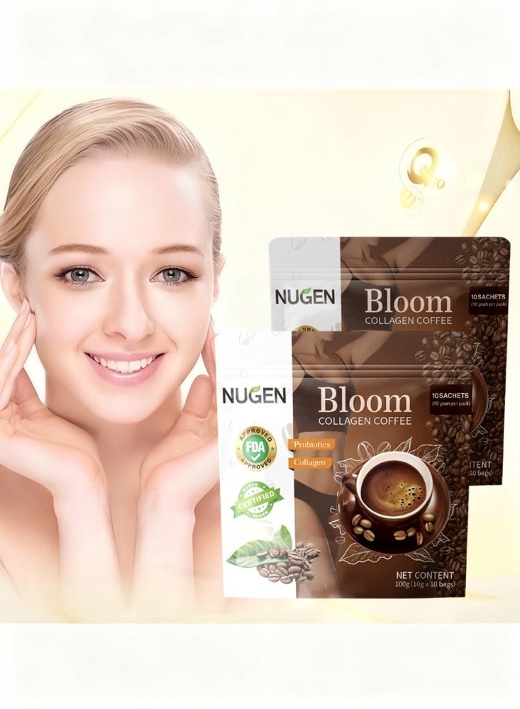 نوجن 2-PACK Bloom Collagen Coffee 100% Organic and Glutathione, Diet Coffee Slimming Coffee Gluta Collagen Detox Premium with Collagen Coffee (10g*10bags*2) - Image 1