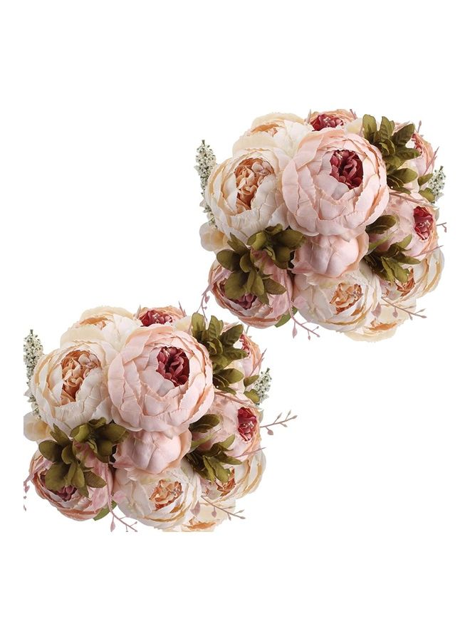 NIBEMINENT 2-Piece Artificial Peony Silk Flower Bouquet Multicolour - Image 1