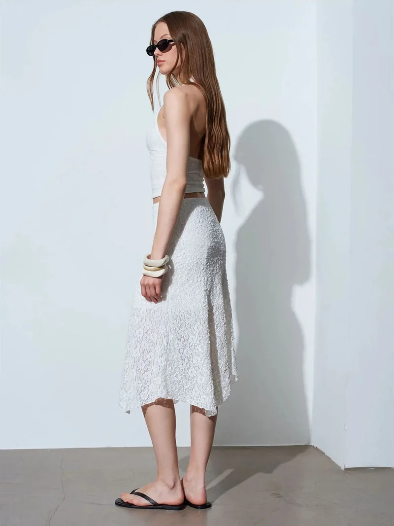Dilvin DILVIN High-Waist Lace A-Line Midi Skirt