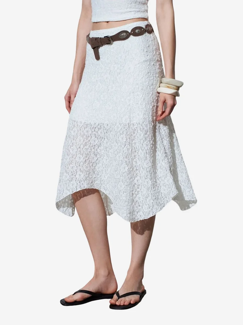 Dilvin DILVIN High-Waist Lace A-Line Midi Skirt
