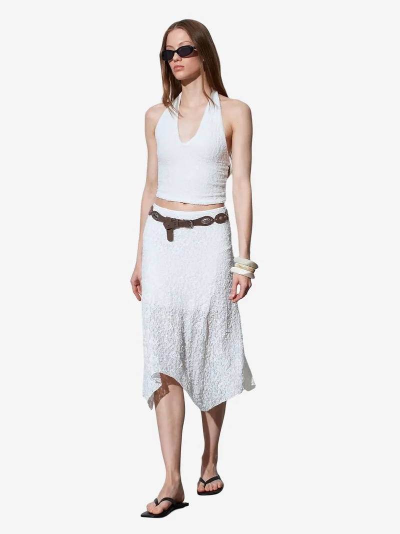 Dilvin DILVIN High-Waist Lace A-Line Midi Skirt