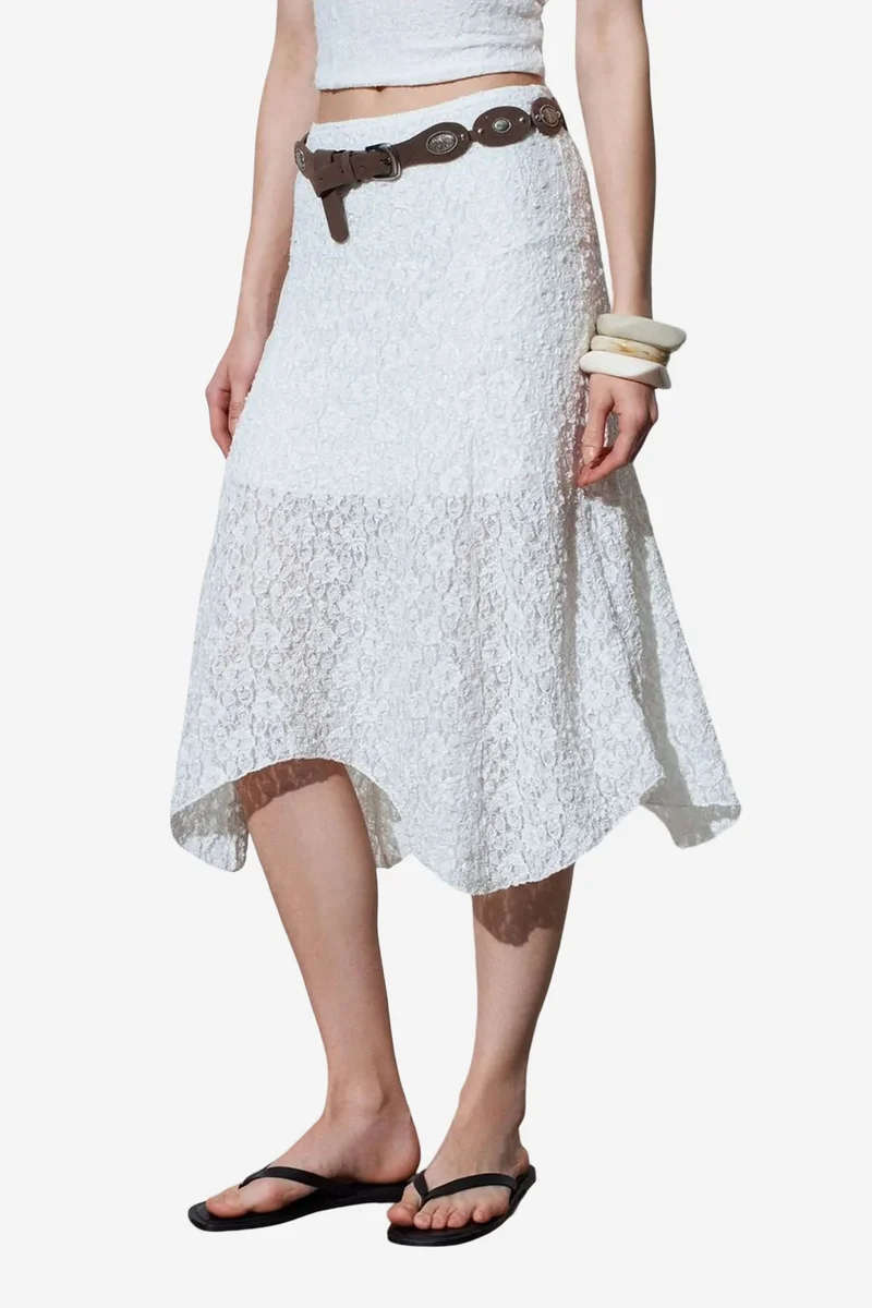 DILVIN High-Waist Lace A-Line Midi Skirt