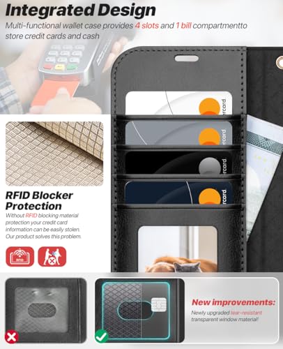 OCASE for iPhone 17 Pro Max Detachable Wallet Case with Card Holder, 2 in 1 PU Leather Flip Folio with RFID Blocking Stand Wrist Strap Shockproof Phone Cover 6.9 Inch 2025, Black - Image 3