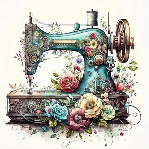 KTHOFCY 5D DIY Diamond Painting Kits for Adults Sewing Machine and Flowers Full Drill Embroidery Cross Stitch Crystal Rhinestone Paintings Pictures Arts Wall Decor Painting Dots Kits 118X118 inch - Image 1