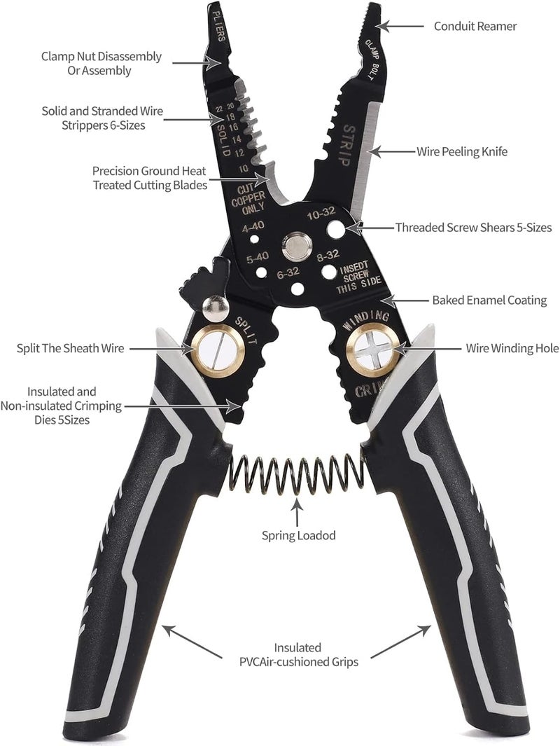 Zorzel Wire Stripping Pliers 9 in1 Wire Cutter Stripping Tool Professional Cable Stripper for Electric Cable Stripping Cutting and Crimping - Image 3