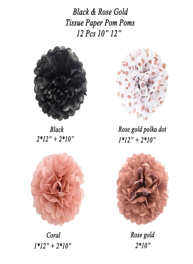 ANSOMO Rose Gold and Black Tissue Paper Pom Poms Party Decorations Flowers Pink Wall Hanging Décor Supplies Birthday Bridal Baby Shower Wedding Graduation - Image 2
