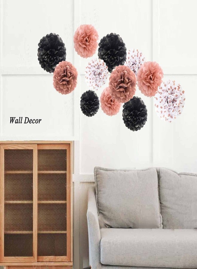 ANSOMO Rose Gold and Black Tissue Paper Pom Poms Party Decorations Flowers Pink Wall Hanging Décor Supplies Birthday Bridal Baby Shower Wedding Graduation - Image 5