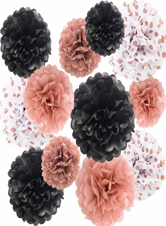 ANSOMO Rose Gold and Black Tissue Paper Pom Poms Party Decorations Flowers Pink Wall Hanging Décor Supplies Birthday Bridal Baby Shower Wedding Graduation - Image 1