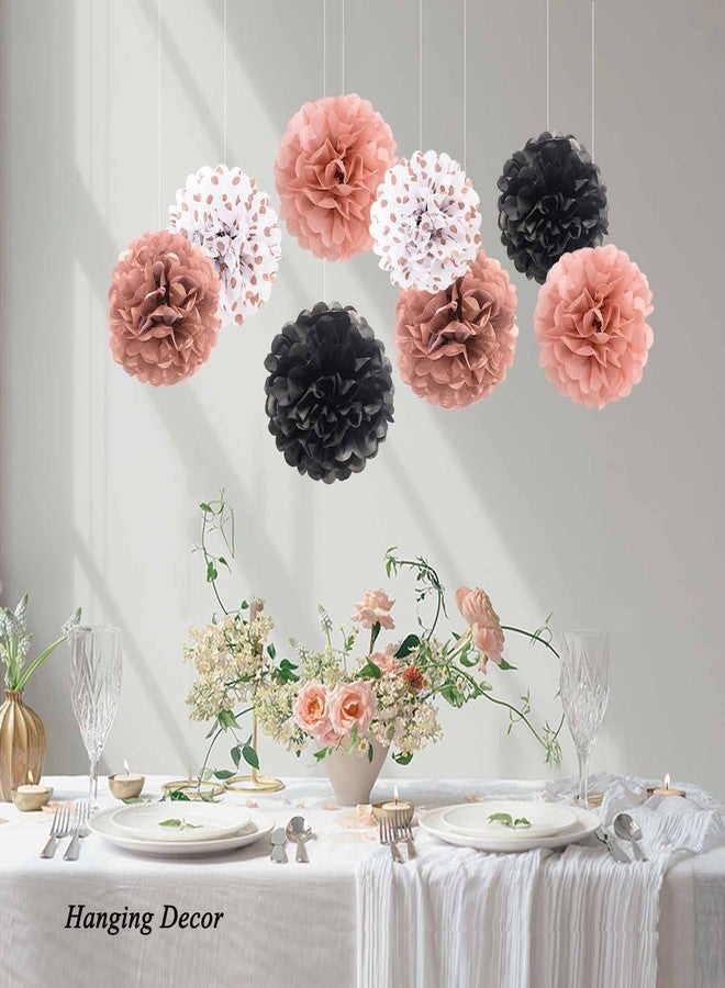 ANSOMO Rose Gold and Black Tissue Paper Pom Poms Party Decorations Flowers Pink Wall Hanging Décor Supplies Birthday Bridal Baby Shower Wedding Graduation - Image 3