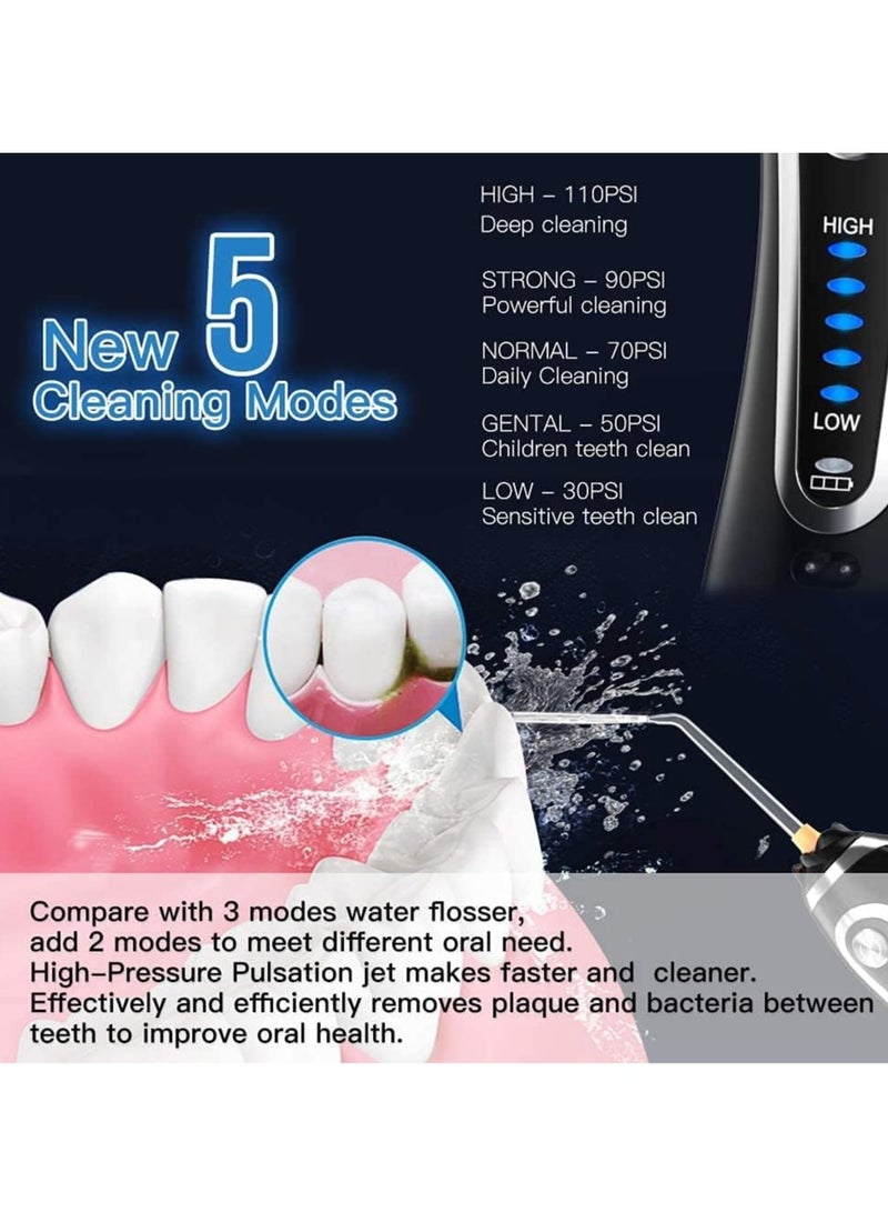 H20 Water Flosser Cordless Oral Irrigator Portable Rechargeable Dental Flossers with 5 Modes  6 Tips Water Flossing with 300ML Water Tank for Home and Travel, Braces  Bridges Care (Black) - Image 2