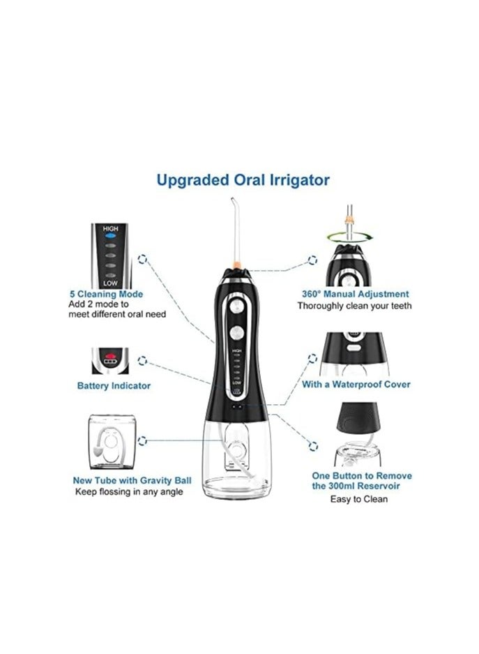 H20 Water Flosser Cordless Oral Irrigator Portable Rechargeable Dental Flossers with 5 Modes  6 Tips Water Flossing with 300ML Water Tank for Home and Travel, Braces  Bridges Care (Black) - Image 4