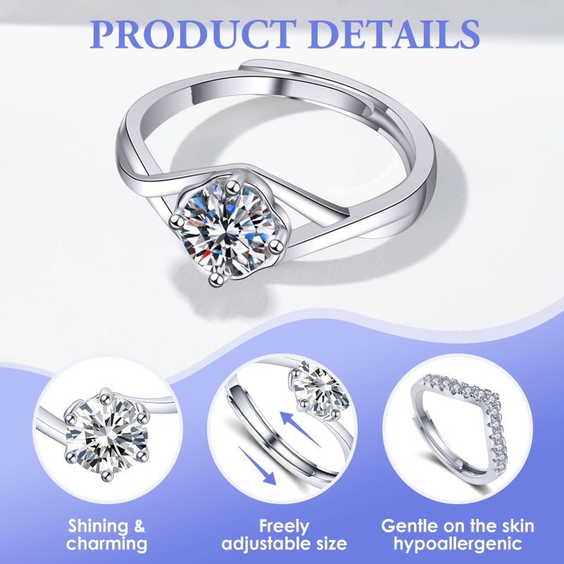 YUEWEESER 4Pcs 925 Sterling Silver Rings for Women Men Adjustable Cubic Zirconia Promise Rings Open Thumb Ring Set Friendship Promise Jewelry Mother's Day Gifts for Anniversary - Image 3