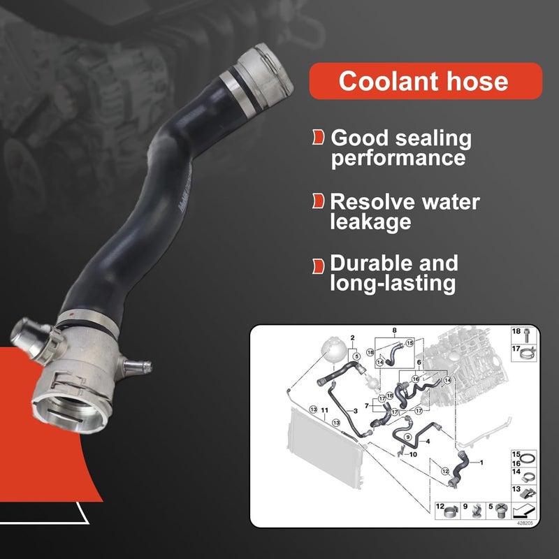 Aluminum Fitting Radiator Coolant Hose 2012-2016 For BMW F10 528i 2012-2016, 528i xDrive, L4 2.0L Petrol Sedan, Replacement # 17127619684 - Image 4