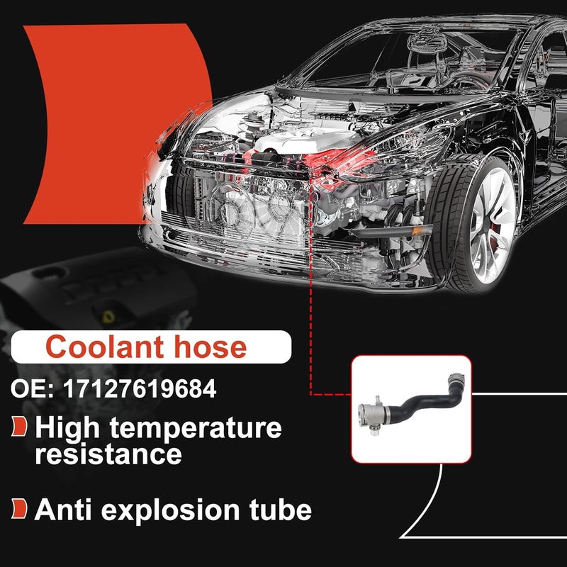 Aluminum Fitting Radiator Coolant Hose 2012-2016 For BMW F10 528i 2012-2016, 528i xDrive, L4 2.0L Petrol Sedan, Replacement # 17127619684 - Image 3