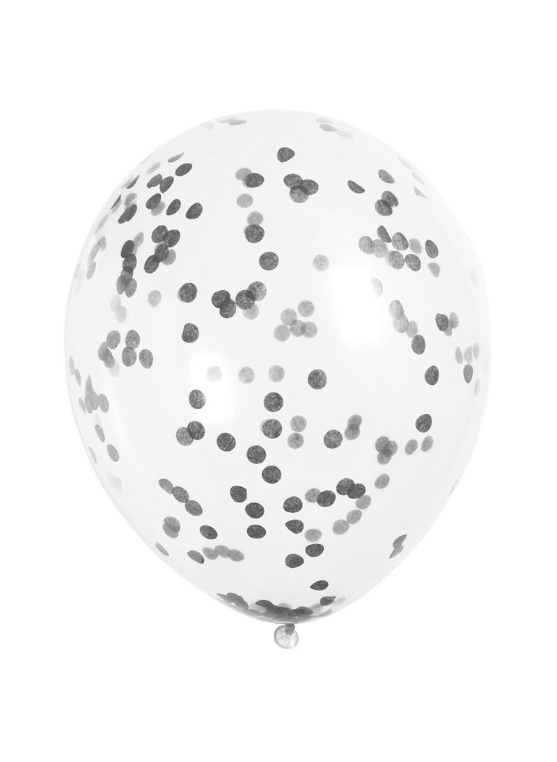 Unique Confetti Balloons Black Transparent Latex 30 cm 6-Pack - Image 1