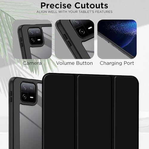 Casotec Clear Back Case for Xiaomi Mi Pad 6 11 inch | Right-Side Pencil Holder | Auto Wake/Sleep | Transparent PC Back | Soft TPU Bumper | Stand Cover for Xiaomi Mi Pad 6 11 inch - Black - Image 3