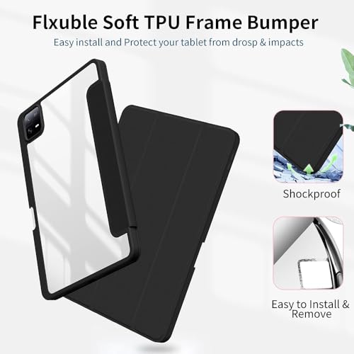 Casotec Clear Back Case for Xiaomi Mi Pad 6 11 inch | Right-Side Pencil Holder | Auto Wake/Sleep | Transparent PC Back | Soft TPU Bumper | Stand Cover for Xiaomi Mi Pad 6 11 inch - Black - Image 4
