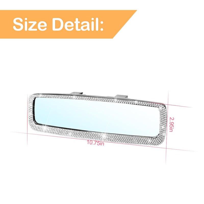 Osilly Bling Car Rearview Mirror, Decorations Rear View Mirror with Crystal Rhinestones & Diamonds, Car Interior Trim Accessories, Clip-on & HD Glass, Sparkly Gift for Mother Women Girls (Silver) - Image 2