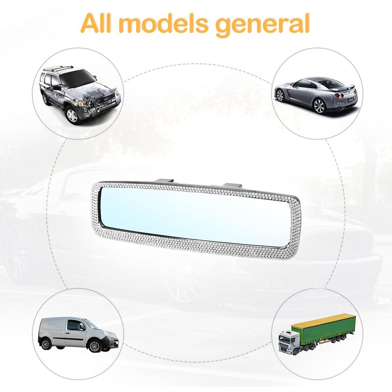 Osilly Bling Car Rearview Mirror, Decorations Rear View Mirror with Crystal Rhinestones & Diamonds, Car Interior Trim Accessories, Clip-on & HD Glass, Sparkly Gift for Mother Women Girls (Silver) - Image 5