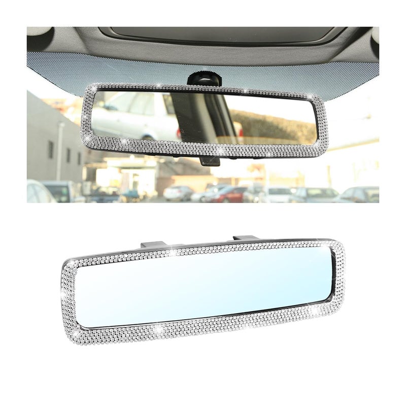 Osilly Bling Car Rearview Mirror, Decorations Rear View Mirror with Crystal Rhinestones & Diamonds, Car Interior Trim Accessories, Clip-on & HD Glass, Sparkly Gift for Mother Women Girls (Silver) - Image 1