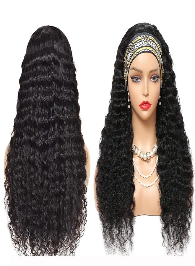 Aiterina Headband Wig for Black Woman 20 inch Brazilian Human Hair Wigs Deep Curly Wave Headband Wig Natural Color - Image 3