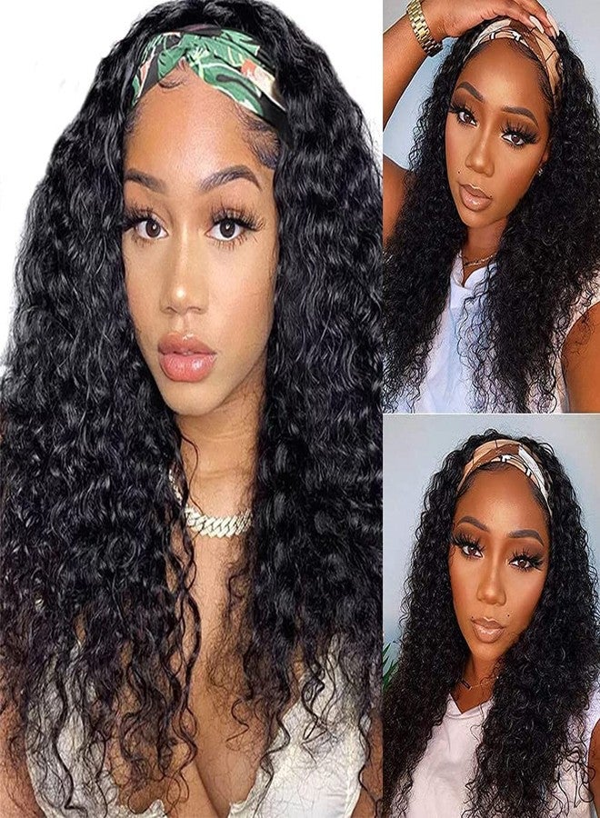 Aiterina Headband Wig for Black Woman 20 inch Brazilian Human Hair Wigs Deep Curly Wave Headband Wig Natural Color - Image 2