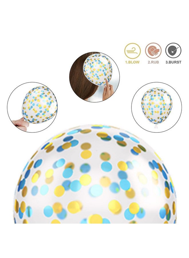 Biapian Yellow Blue Balloons, 60Pcs Blue Yellow White Balloons, 12Inch Blue Gold Confetti Balloons Dark Blue Latex Balloon Helium For Birthday Wedding Graduation Baby Shower Socer Party Decoration - Image 3