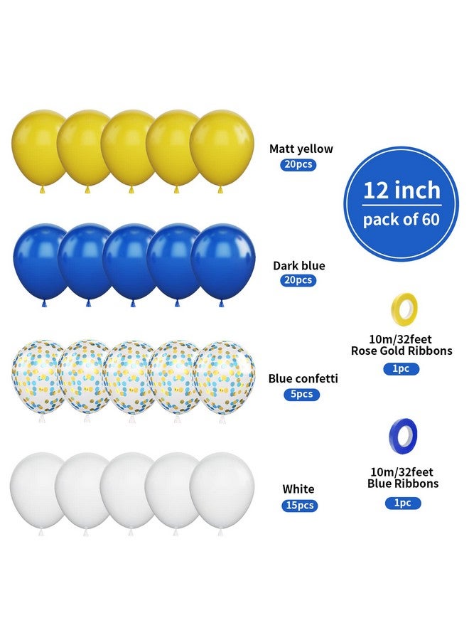 Biapian Yellow Blue Balloons, 60Pcs Blue Yellow White Balloons, 12Inch Blue Gold Confetti Balloons Dark Blue Latex Balloon Helium For Birthday Wedding Graduation Baby Shower Socer Party Decoration - Image 2