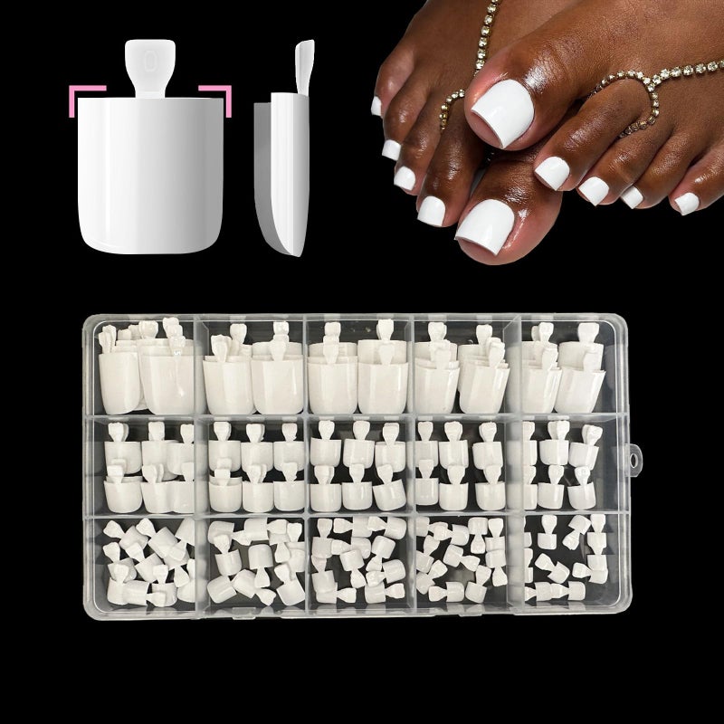 Swritatsk White Toe Nail Press Ons, Press On Toenails for Women, 150pcs White Toe Press On Nails tips, Fake Toenails Acrylic Toe Nail Tips Short Square False Toenails Artificial DIY 15 Sizes - Image 3