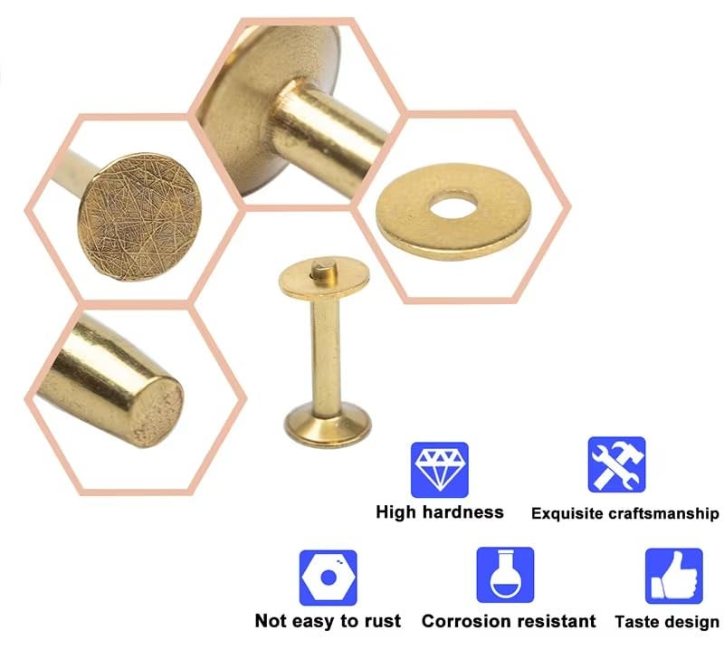 WUTA Copper Rivets and Burrs, 86Pcs, Solid Brass Rust-Proof Studs Leather Copper Rivet for Leather Pure Copper Rivet Setting Tool for Belts Wallets Collars Leather DIY Craft Supplies 4 Sizes (Copper) - Image 4