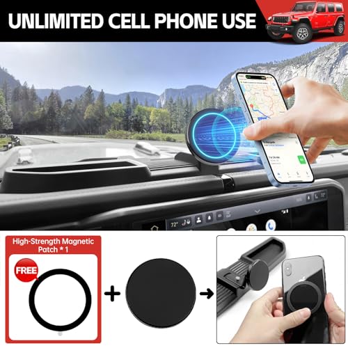 Utiiy Magnetic Phone Mount Holder Fit for 2024+ Jeep Wrangler JL JLU&Gladiator JT Car Dashboard Multi-Mount Phone Holder Dash Tray for 2024 2025 Jeep JL/JT Accessories(2024+ 4X4, Not for 4XE) - Image 5