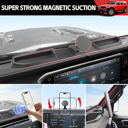 Utiiy Magnetic Phone Mount Holder Fit for 2024+ Jeep Wrangler JL JLU&Gladiator JT Car Dashboard Multi-Mount Phone Holder Dash Tray for 2024 2025 Jeep JL/JT Accessories(2024+ 4X4, Not for 4XE) - Image 3