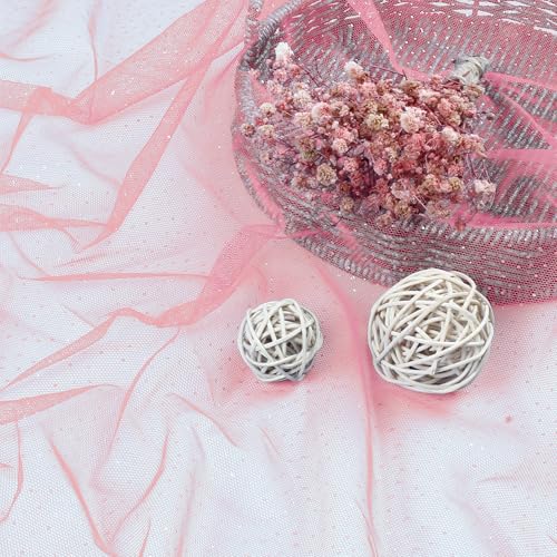 Entisn Glitter Tulle Fabric, 1 Yard x 60 Inch Wide Tulle Bolt Pink Tulle Netting with Iridescent Sequin, Soft Sparkly Tulle Fabric Bulk for Bridal Veil Wedding Decoration Tutu Skirt Gift Wrap - Image 2